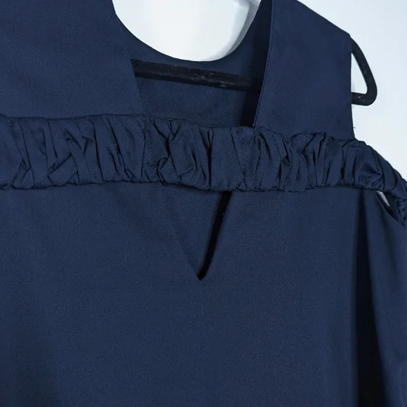 Toit Volant Off The Shoulder Sleeveless Cotton Midi Dress Navy Blue Medium
